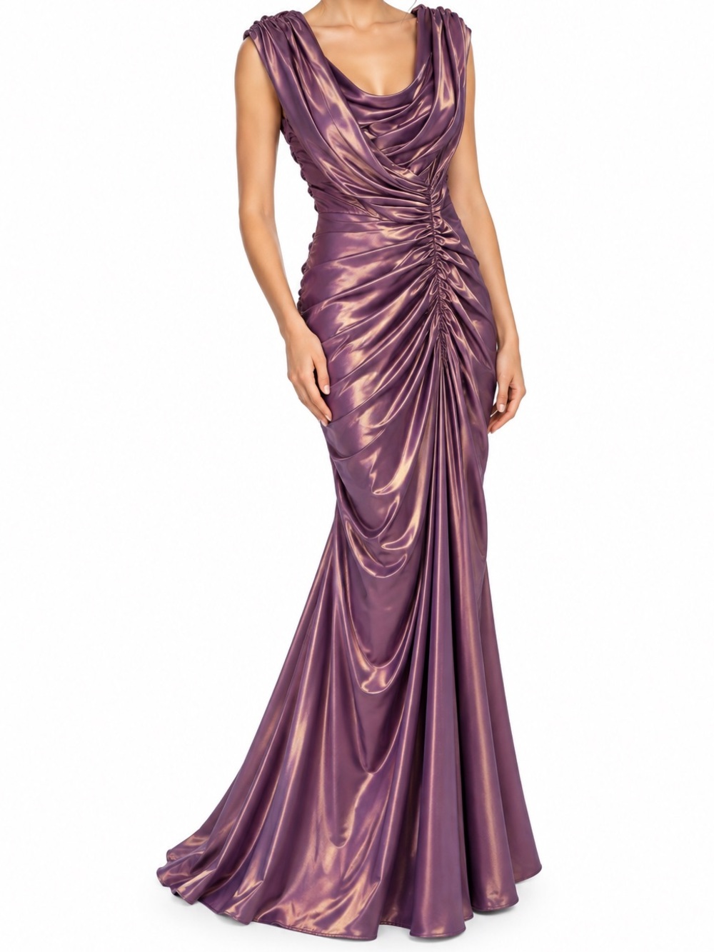 Tadashi Shoji 5B321L Mauve Purple Ruched Taffeta Formal Gown Dress Size 14